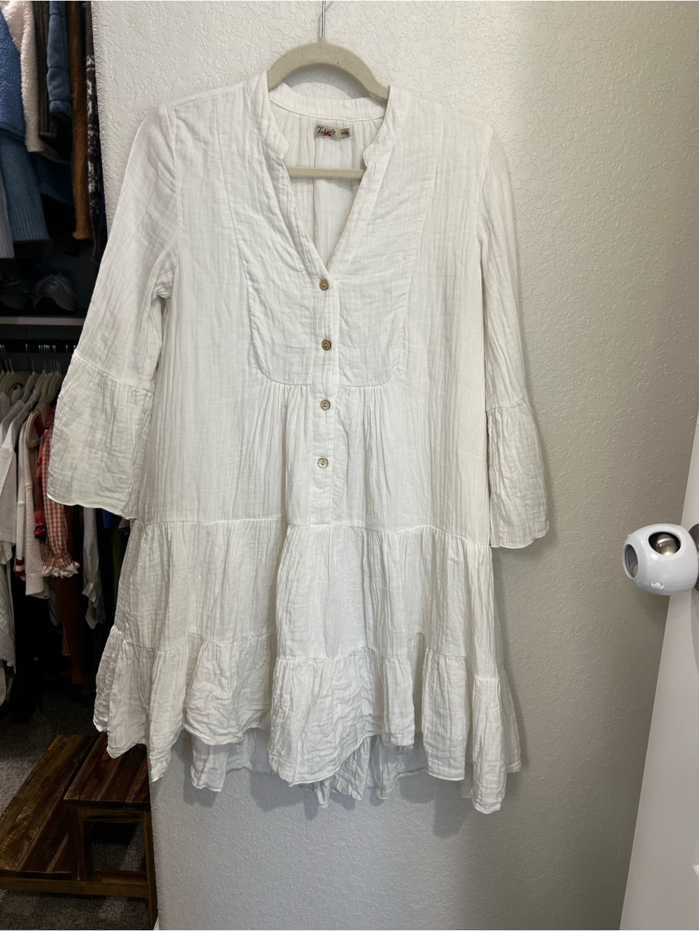 Faherty White Tiered Gauze Tunic with Button Placket